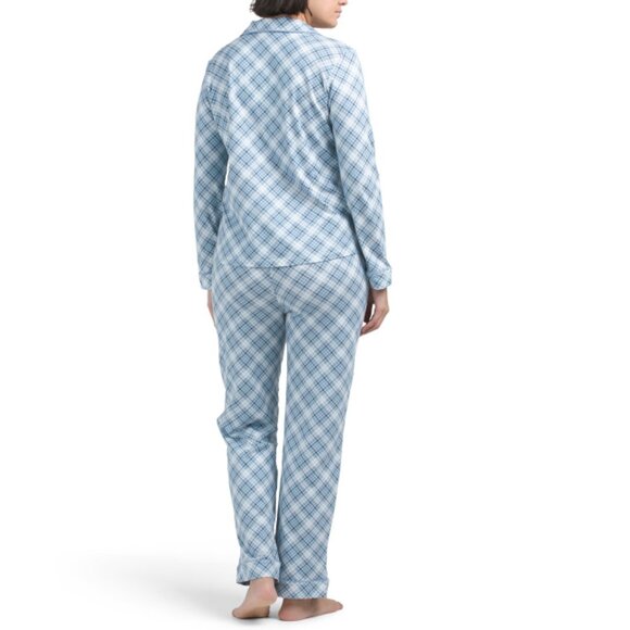 POPPY & CLAY Blue Organic Cotton Plaid Notch Collar Pajama Set - Picture 2 of 2